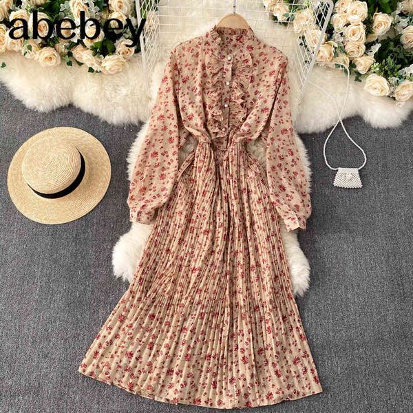 women pleated floral dress french sweet stand collar button ruffles a-line es autumn bohemian print midi 210512, Black;gray
women pleated floral dress french sweet stand collar button ruffles a-line es autumn bohemian print midi 210512, Black;gray