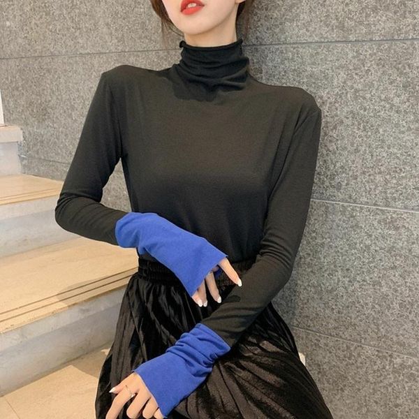 women's t-shirt woman tshirts patchwork high elastic cotton turtleneck harajuku t shirt long sleeve fall winter all-match shirts, White
women's t-shirt woman tshirts patchwork high elastic cotton turtleneck harajuku t shirt long sleeve fall winter all-match shirts, White