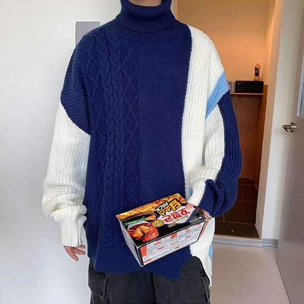 men's sweaters hit color matching crocheted knitted loose sweater long sleeve turtleneck pullovers winter male casual wear top, White;black
men's sweaters hit color matching crocheted knitted loose sweater long sleeve turtleneck pullovers winter male casual wear top, White;black