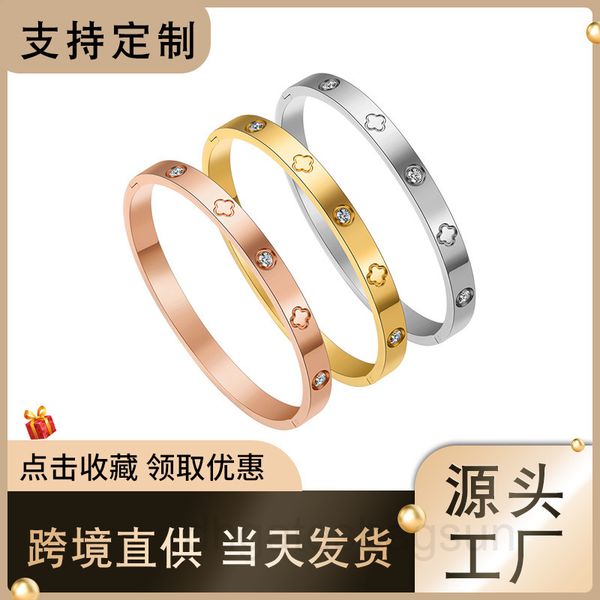 letter diamond inlaid jewelry stainless steel buckle bracelet female titanium four leaf flower love, Black
letter diamond inlaid jewelry stainless steel buckle bracelet female titanium four leaf flower love, Black