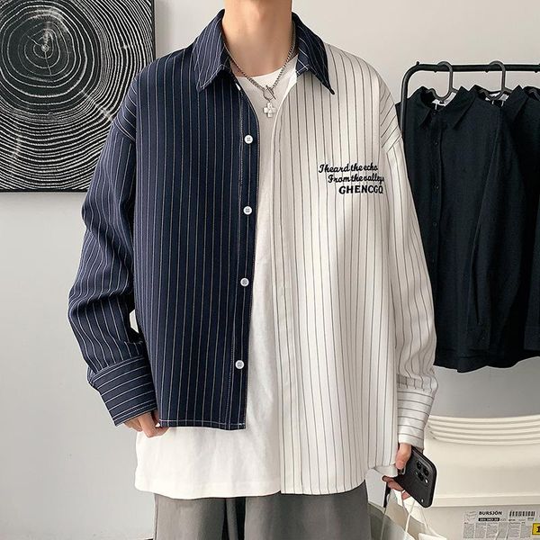 men's casual shirts 2021 spring autumn irregular striped shirt printing long-sleeved camisas para hombre, White;black
men's casual shirts 2021 spring autumn irregular striped shirt printing long-sleeved camisas para hombre, White;black