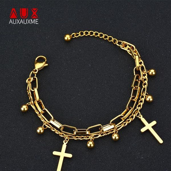 link, chain auxauxme cross multilayer stainless steel bracelet for women gift, Black
link, chain auxauxme cross multilayer stainless steel bracelet for women gift, Black