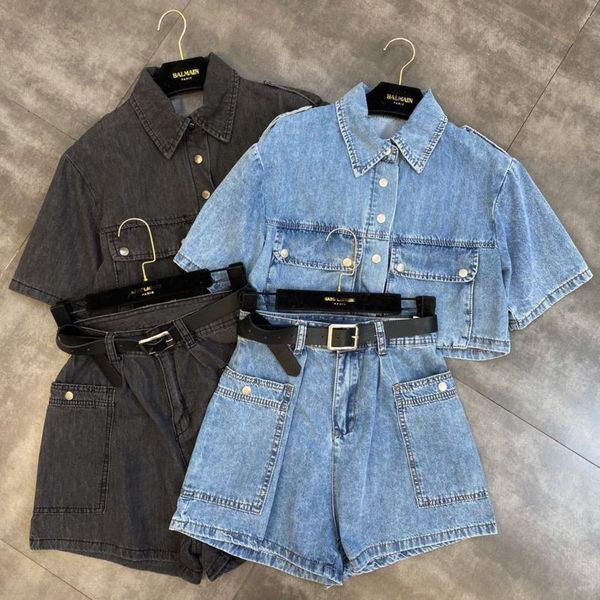 women's tracksuits fabpop 2021 short sleeve denim shirt high waist jeans cargo shorts two piece matching set outfits with belt gb693, Gray
women's tracksuits fabpop 2021 short sleeve denim shirt high waist jeans cargo shorts two piece matching set outfits with belt gb693, Gray