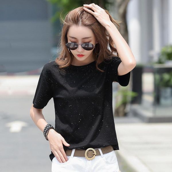 fashion short-sleeved t-shirt women 2021 summer style round neck bronzing cotton loose and thin women's half-sleeved n156, White
fashion short-sleeved t-shirt women 2021 summer style round neck bronzing cotton loose and thin women's half-sleeved n156, White