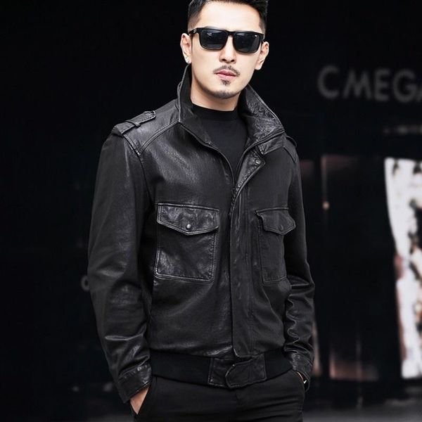 men's leather & faux jacket, lambskin jacket plus size 5xl with loose 100%lapel, Black
men's leather & faux jacket, lambskin jacket plus size 5xl with loose 100%lapel, Black