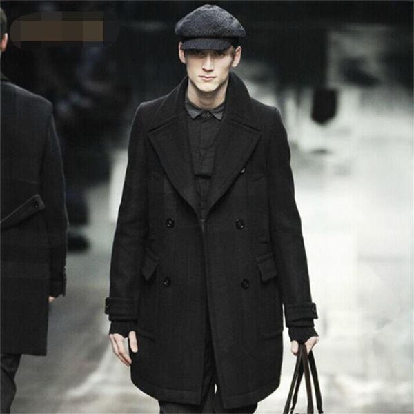 men's wool & blends woolen trench coat mid-length european and american lapel autumn winter slim double-breasted jacket, Black
men's wool & blends woolen trench coat mid-length european and american lapel autumn winter slim double-breasted jacket, Black
