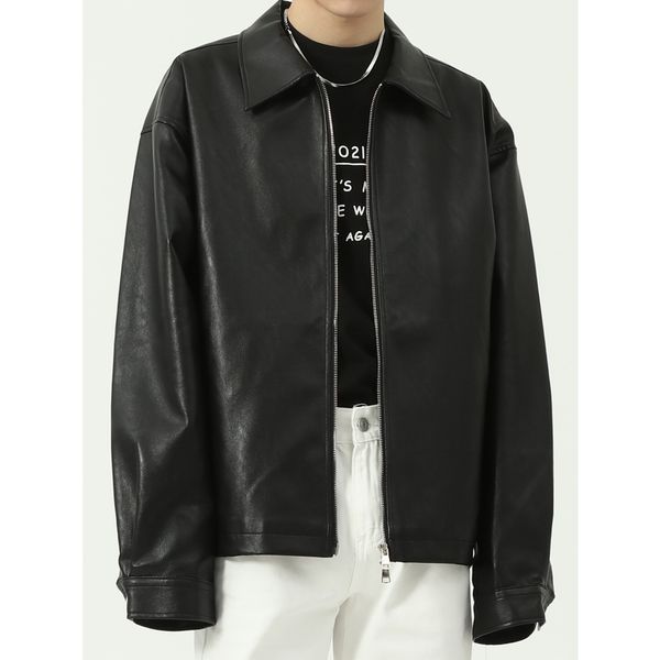 men's leather & faux men simple design solid color trend handsome loose casual jacket man korean streetwear vintage fashion coat outerw, Black
men's leather & faux men simple design solid color trend handsome loose casual jacket man korean streetwear vintage fashion coat outerw, Black