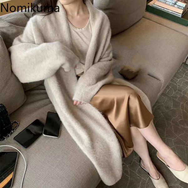 nomikuma women knitted open stitch autumn winter loose long cardigan long sleeve korean sweater outwear oversized coat 6c705 210427, White;black
nomikuma women knitted open stitch autumn winter loose long cardigan long sleeve korean sweater outwear oversized coat 6c705 210427, White;black