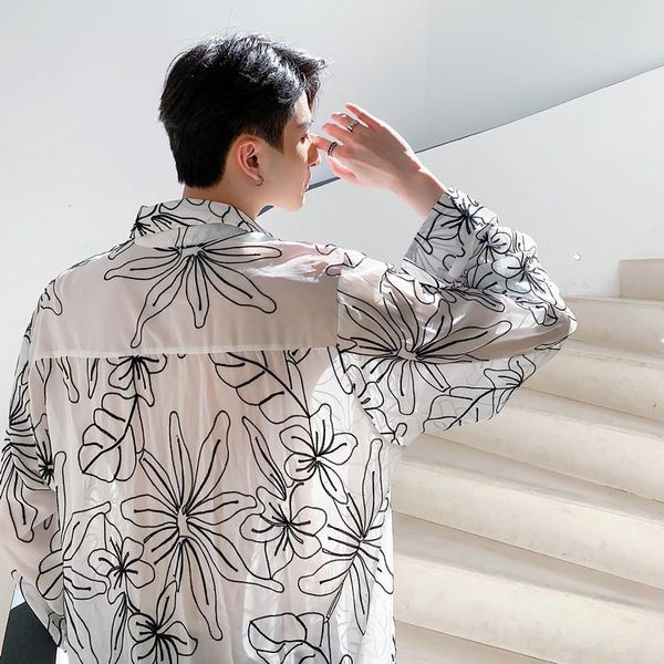 men's casual shirts streetwear vintage fashion loose sunscreen jacket men summer translucent long sleeve thin shirt male, White;black
men's casual shirts streetwear vintage fashion loose sunscreen jacket men summer translucent long sleeve thin shirt male, White;black