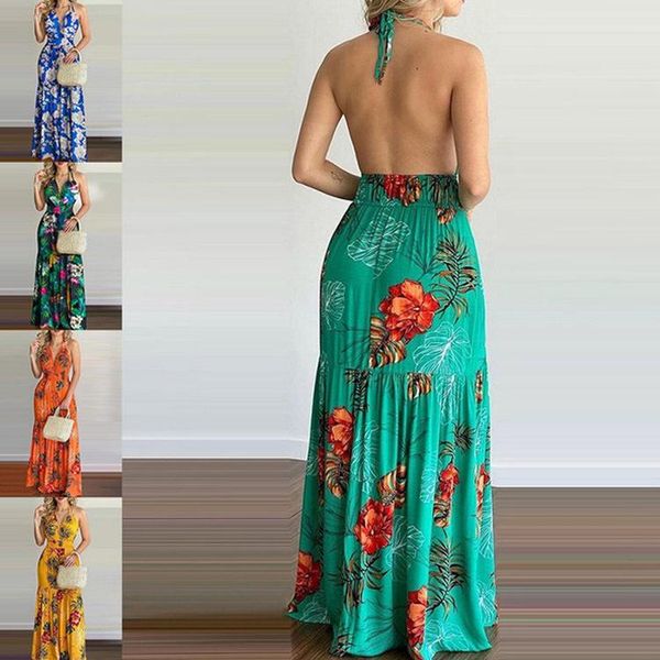 casual dresses 2021 summer print backless dress, Black;gray