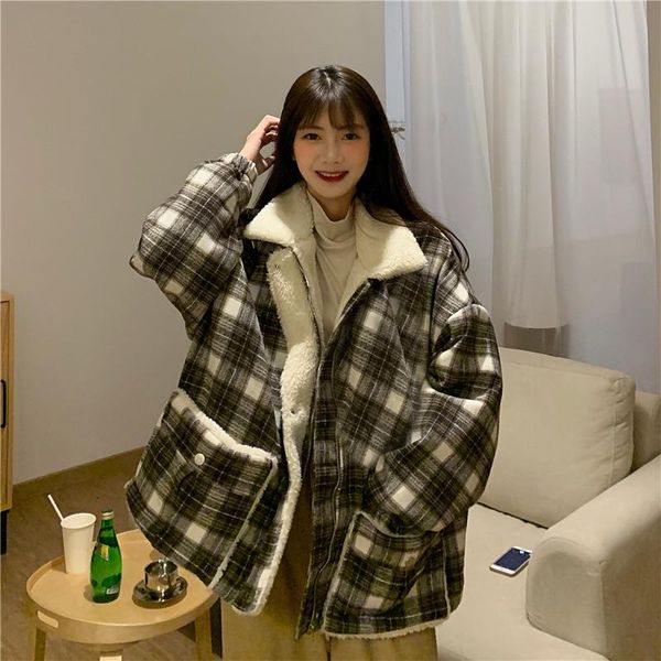women's fur & faux vintage stylish oversized plaid lambswool jacket coat women 2021 fashion stand collar long sleeve loose outerwear ch, Black
women's fur & faux vintage stylish oversized plaid lambswool jacket coat women 2021 fashion stand collar long sleeve loose outerwear ch, Black