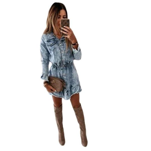casual dresses 2021 women denim dress fashion spring autumn button clothes solid color drop, Black;gray
casual dresses 2021 women denim dress fashion spring autumn button clothes solid color drop, Black;gray