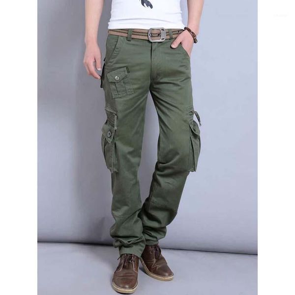 

spring summer casual pant men's lightweight pure cargo pants losse plus 38 40 size cotton overalls overall man bottoms trousers, Black