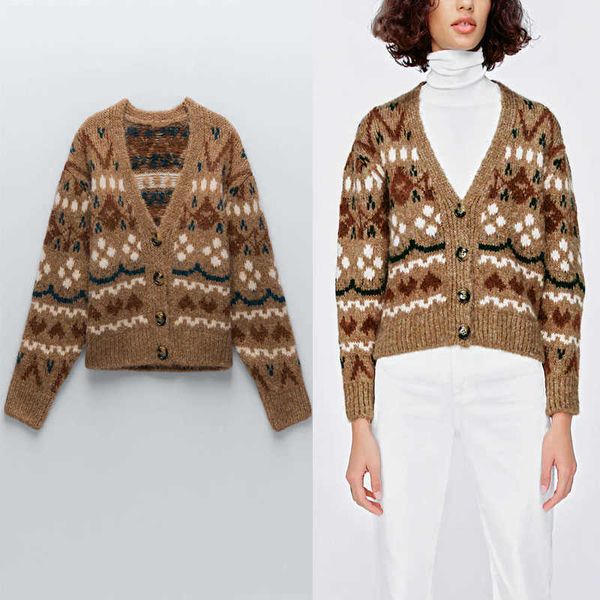 za knit jacquard cardigan sweater women vintage long sleeve single breasted knitted coat female fashion cardigans 210602, White;black
za knit jacquard cardigan sweater women vintage long sleeve single breasted knitted coat female fashion cardigans 210602, White;black