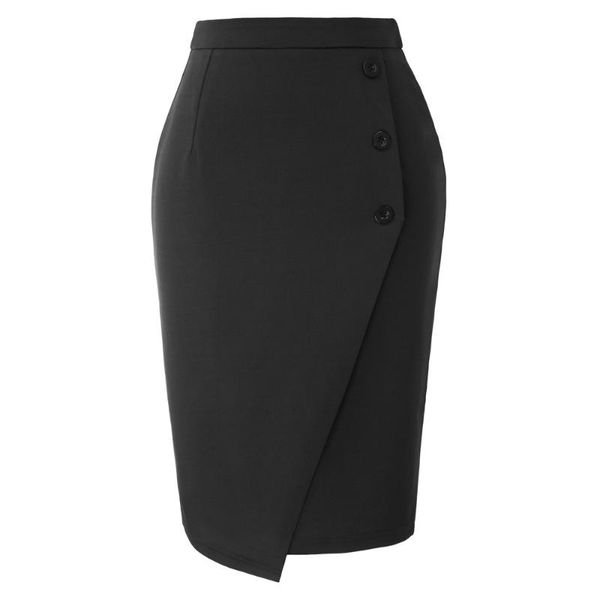 women's high waist skirts office business work wear buttons decorated back split bodycon vintage knee solid pencil skirt falda, Black
women's high waist skirts office business work wear buttons decorated back split bodycon vintage knee solid pencil skirt falda, Black