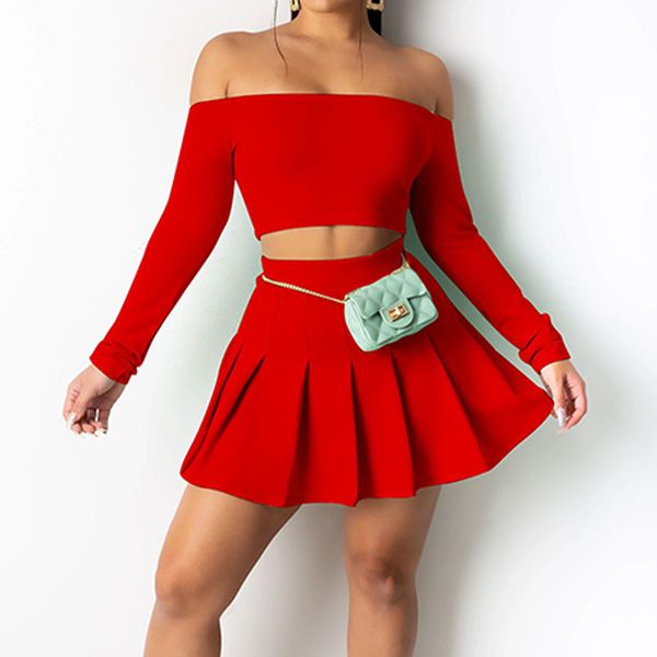 women two pieces dress set outfits off shoulder long sleeve and pleated mini skirts set 210521, White
women two pieces dress set outfits off shoulder long sleeve and pleated mini skirts set 210521, White