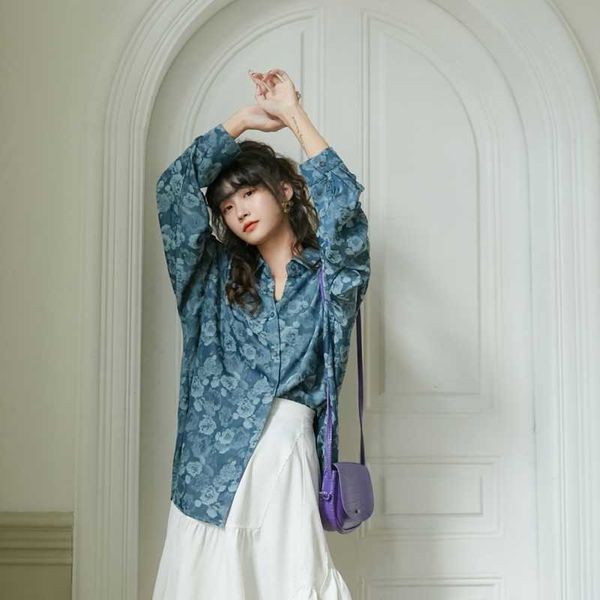 women's two piece pants vintage floral long sleeve blouse women loose button up collar shirt blue fall korean fashion clo j3ng, White
women's two piece pants vintage floral long sleeve blouse women loose button up collar shirt blue fall korean fashion clo j3ng, White