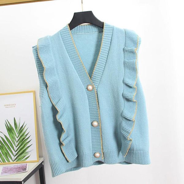 women's tanks & camis knitted ruffles vest sweater for female korean student v-neck waistcoat blue yellow white pink autumn tank
women's tanks & camis knitted ruffles vest sweater for female korean student v-neck waistcoat blue yellow white pink autumn tank