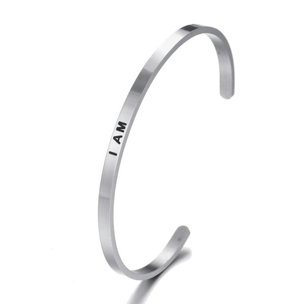 bangle i am silver stainless steel inspirational positive quote cuff mantra bracelets & bangles for women gifts, Black 
bangle i am silver stainless steel inspirational positive quote cuff mantra bracelets & bangles for women gifts, Black