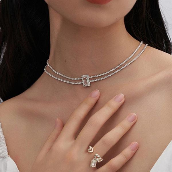 chokers korean retro square green crystal rhinestone double chains choker necklace clavicle chain temperament collar for women, Golden;silver
chokers korean retro square green crystal rhinestone double chains choker necklace clavicle chain temperament collar for women, Golden;silver
