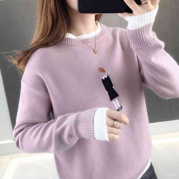 women's sweaters zimianu autumn and winter fake two-piece embroidery blouse women sweater jvs0, White;black
women's sweaters zimianu autumn and winter fake two-piece embroidery blouse women sweater jvs0, White;black