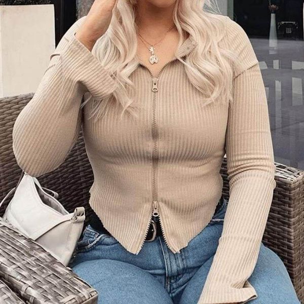 women's t-shirt 5 colors 2021 autumn and winter women double zipper v neck crop slim cardigan streetwear girls cropped, White
women's t-shirt 5 colors 2021 autumn and winter women double zipper v neck crop slim cardigan streetwear girls cropped, White