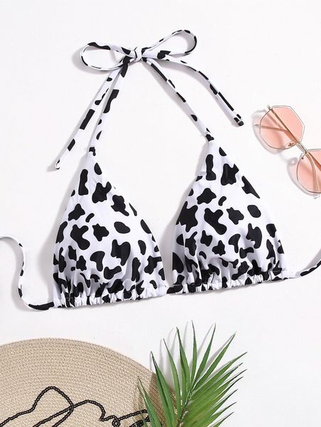 plus cow print halter bikini p14n#, Black