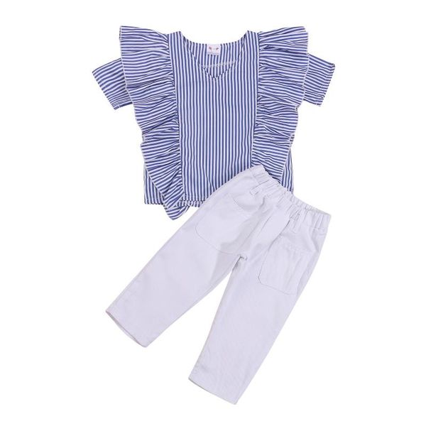 clothing sets 2021 2-7y kids girls casual clothes set blue striped v-neck ruffle short sleeve +white solid color elastic waist pants 2pc
clothing sets 2021 2-7y kids girls casual clothes set blue striped v-neck ruffle short sleeve +white solid color elastic waist pants 2pc