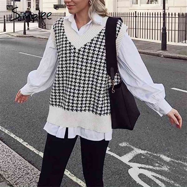 houndstooth knitted sweater vest women v neck sleeveless oversized pullover vintage fall winter female waistcoat sweater 210918, White;black
houndstooth knitted sweater vest women v neck sleeveless oversized pullover vintage fall winter female waistcoat sweater 210918, White;black
