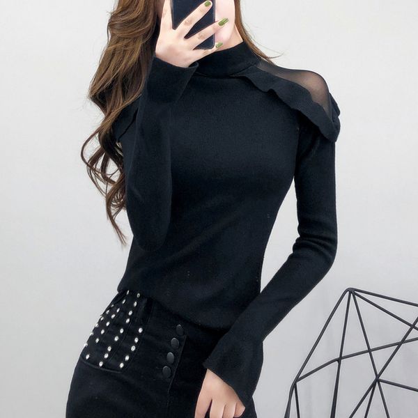fashion sweater thickened 2021 autumn and winter slim mesh long sleeve bottomed half high neck, White;black
fashion sweater thickened 2021 autumn and winter slim mesh long sleeve bottomed half high neck, White;black