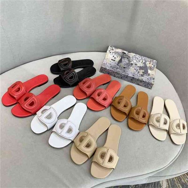 2021 new cd sandals slippers thick heel middle flat roulis, Black
