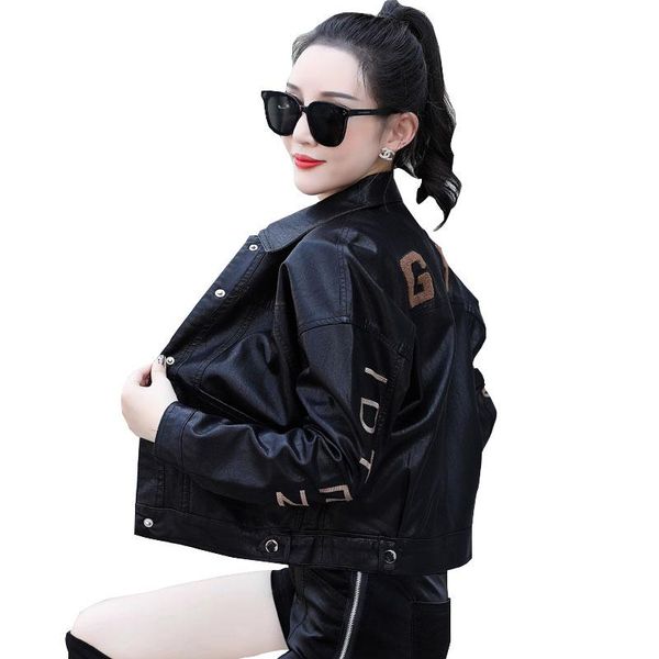 women's leather & faux fashion women jacket autumn winter sheepskin coats loose slim large size 2021 elegant student female coat ok1040, Black
women's leather & faux fashion women jacket autumn winter sheepskin coats loose slim large size 2021 elegant student female coat ok1040, Black
