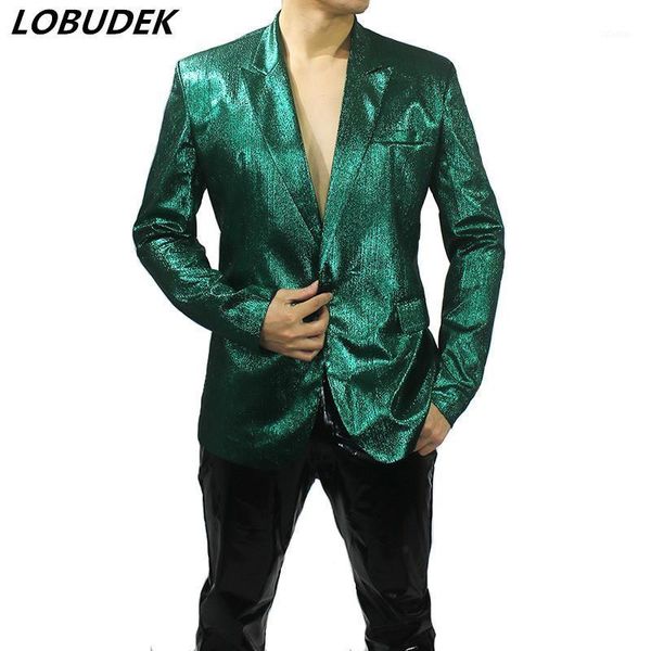 men's rock singer bar stage glitter blazer performance costume green blue silver spring autumn thin style casual coat suits & blazers, White;black
men's rock singer bar stage glitter blazer performance costume green blue silver spring autumn thin style casual coat suits & blazers, White;black