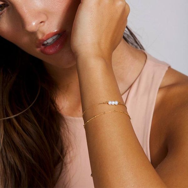 link, chain ladies bracelet, exquisite pearl double-strand layered golden minimalist her gift, Black
link, chain ladies bracelet, exquisite pearl double-strand layered golden minimalist her gift, Black