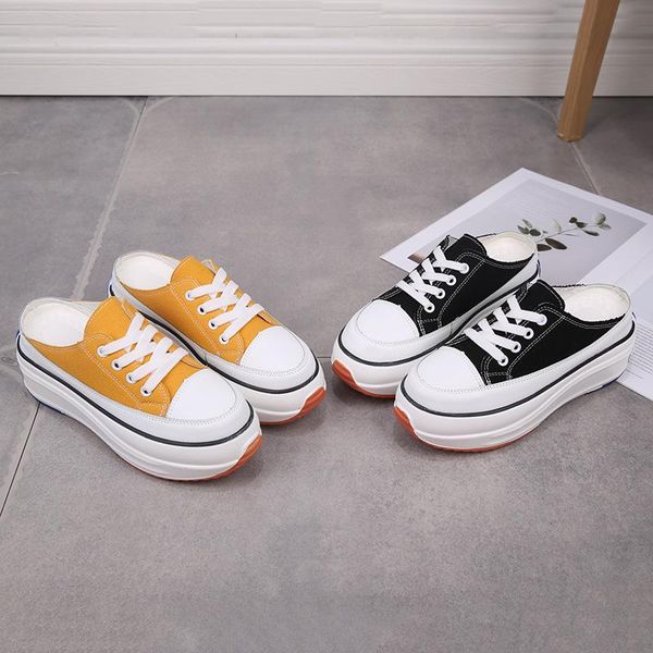 wedge heels canvas platform slippers for women shoes casual mules half home trend, Black
wedge heels canvas platform slippers for women shoes casual mules half home trend, Black