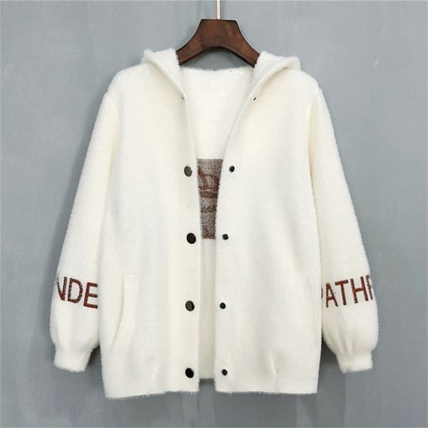 women's imitation mink velvet coat autumn and winter loose letter embroidery fur collar cardigan female hooded knitted m248 211123, White
women's imitation mink velvet coat autumn and winter loose letter embroidery fur collar cardigan female hooded knitted m248 211123, White