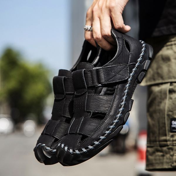 slippers big size men's sandals british fashion summer genuine leather beach shoes mens casual massage non-slip large flats gzxc, Black
slippers big size men's sandals british fashion summer genuine leather beach shoes mens casual massage non-slip large flats gzxc, Black