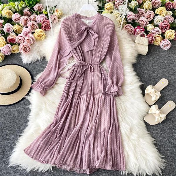 vintage dot printing womens dresses long sleeve spring chiffon fashion casual midi a line vestidos, Black;gray
vintage dot printing womens dresses long sleeve spring chiffon fashion casual midi a line vestidos, Black;gray