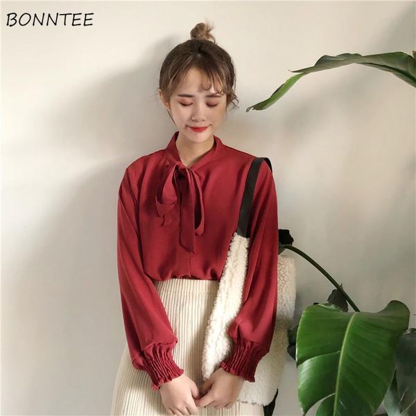 women's blouses & shirts women spring clothes korean style ladies elegant solid womens bow simple long sleeve chiffon soft all-match sh, White
women's blouses & shirts women spring clothes korean style ladies elegant solid womens bow simple long sleeve chiffon soft all-match sh, White