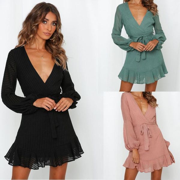 leosoxs 2021 spring autumn fashion deep v neck women's mini dress casual solid belt tunic lantern sleeve ruffle lady dresses, Black;gray
leosoxs 2021 spring autumn fashion deep v neck women's mini dress casual solid belt tunic lantern sleeve ruffle lady dresses, Black;gray