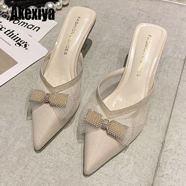 summer women's shoes pointed toe butterfly-knot slippers baotou thin heels semi air mesh high heel bc398, Black
summer women's shoes pointed toe butterfly-knot slippers baotou thin heels semi air mesh high heel bc398, Black