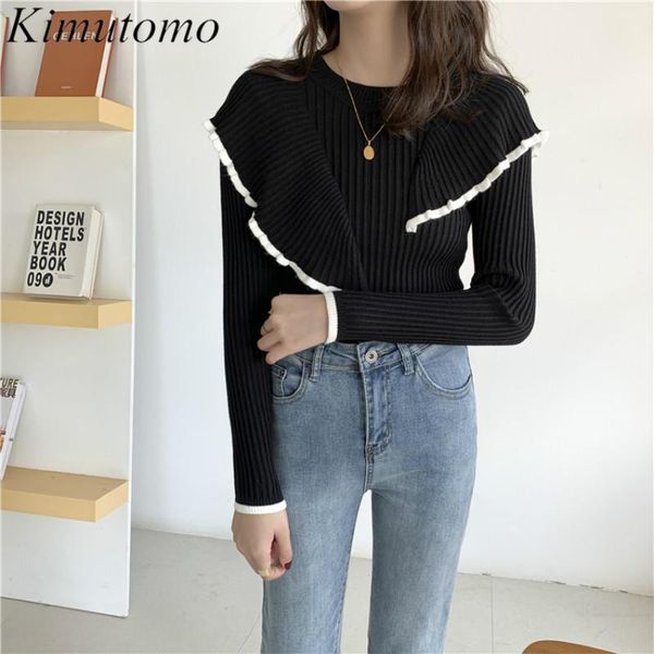 women's sweaters kimutomo women sweater spring autumn 2021 korea chic irregular ruffles slim fit knitted pullovers female o-neck panell, White;black
women's sweaters kimutomo women sweater spring autumn 2021 korea chic irregular ruffles slim fit knitted pullovers female o-neck panell, White;black
