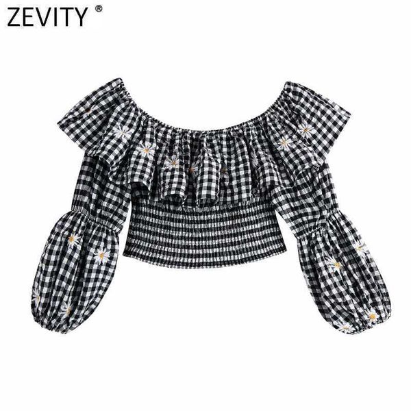 zevity women slash neck embroidery plaid print short smock blouse female ruffles shirts chic hem elastic slim blusas ls9219 210603, White
zevity women slash neck embroidery plaid print short smock blouse female ruffles shirts chic hem elastic slim blusas ls9219 210603, White
