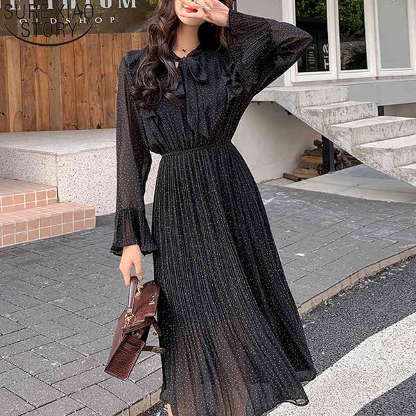 vintage black dot chiffon dresses women high waist pleated dress autumn and winter elegant bow collar vestidos 11185 210417, Black;gray
vintage black dot chiffon dresses women high waist pleated dress autumn and winter elegant bow collar vestidos 11185 210417, Black;gray