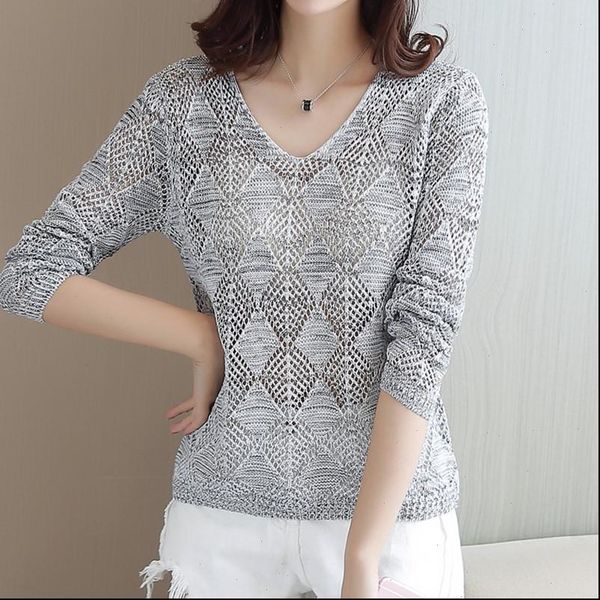 spring autumn women sweater v neck hollow knitted pullover female casual summer ice silk knitwear long sleeve femme, White;black
spring autumn women sweater v neck hollow knitted pullover female casual summer ice silk knitwear long sleeve femme, White;black