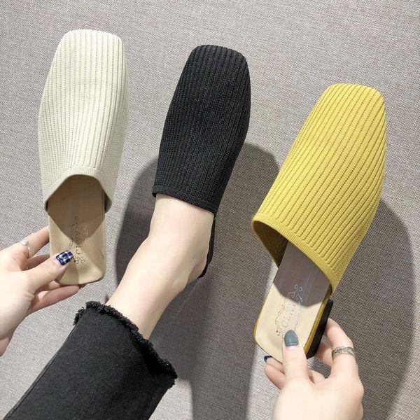 women mules slippers summer flats sandals knit fabric stretch slides holiday beach shoes square heel toe, Black
women mules slippers summer flats sandals knit fabric stretch slides holiday beach shoes square heel toe, Black