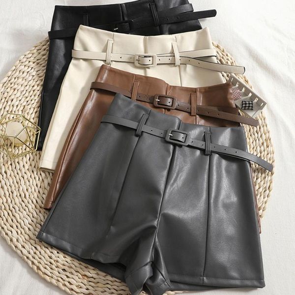 women's shorts 2021 pu leather women all-match sashes wide leg short ladies autumn winter, White;black
women's shorts 2021 pu leather women all-match sashes wide leg short ladies autumn winter, White;black