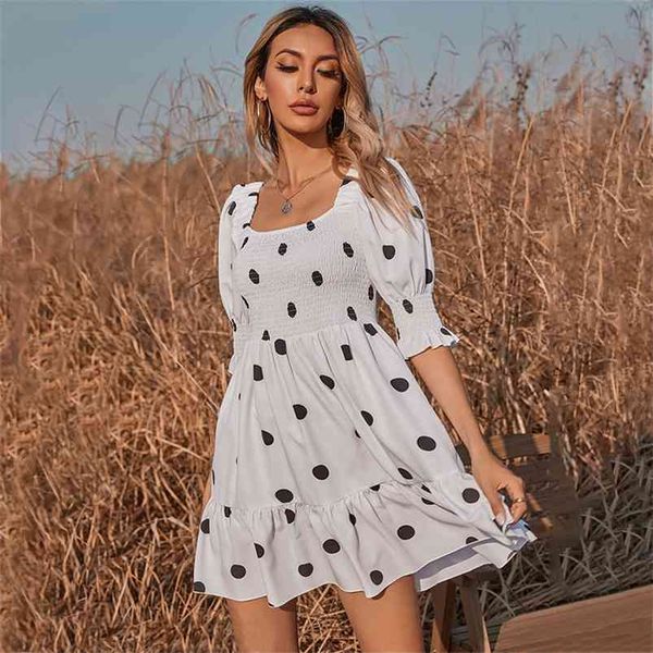 polka dot vintage summer dress for women half sleeve short beach white vestidos casual boho 210427
polka dot vintage summer dress for women half sleeve short beach white vestidos casual boho 210427