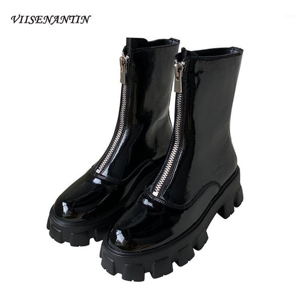 boots autumn winter all-match thick-soled black patent leather ankle female british style front zipper short tide1
boots autumn winter all-match thick-soled black patent leather ankle female british style front zipper short tide1