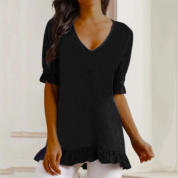 women's blouses & shirts 40# solid color ruffle blouse shirt v neck short sleeved elegent tee summer female casual tunics, White
women's blouses & shirts 40# solid color ruffle blouse shirt v neck short sleeved elegent tee summer female casual tunics, White